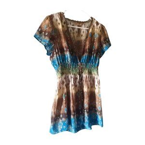 Women's M Notations Button Down Sheer Tunic Peplum Top